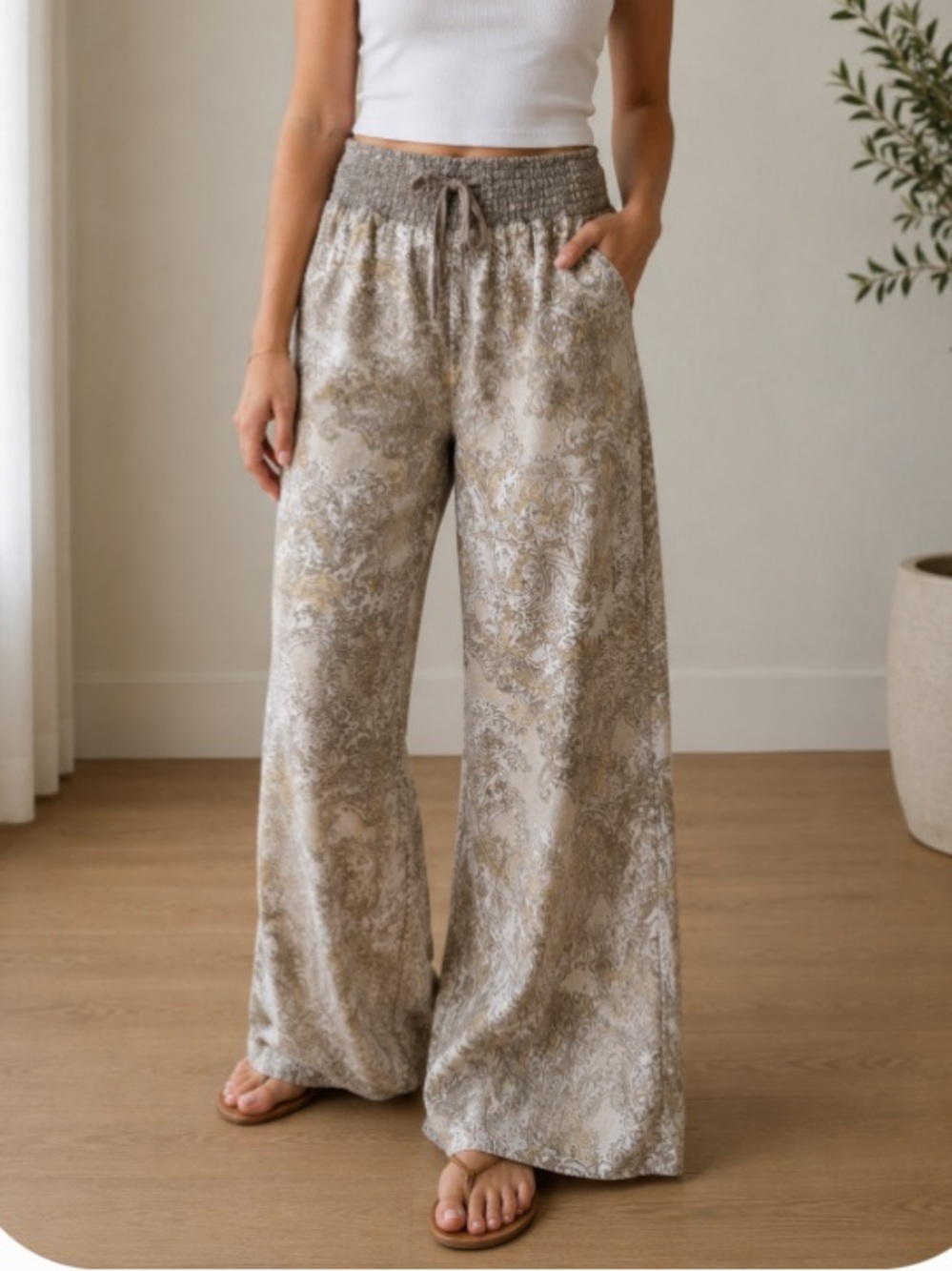 Rewash Paisley Printed Linen Blend Pants